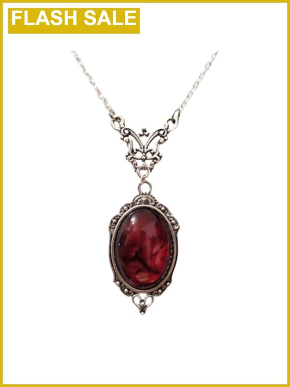 Gothic Vampire Cameo Pendant Necklace Punk Style Red Crystal Oval Pendant